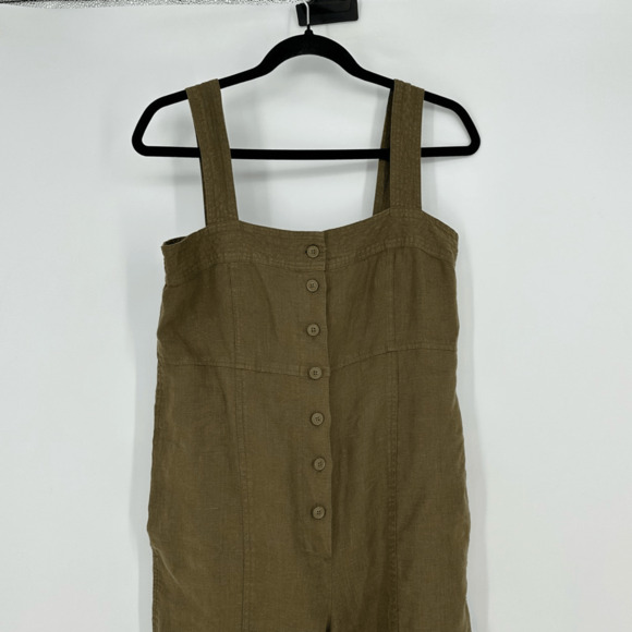 WRAP London Linen Jumpsuit Overall Wide Leg Crop Size 4 Rustic Green Lagenlook - Picture 3 of 12